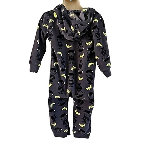 Carter's Boys One-Piece Fleece Hooded Romper Size 18M - Skeleton Bat Print - Picture 3 of 6